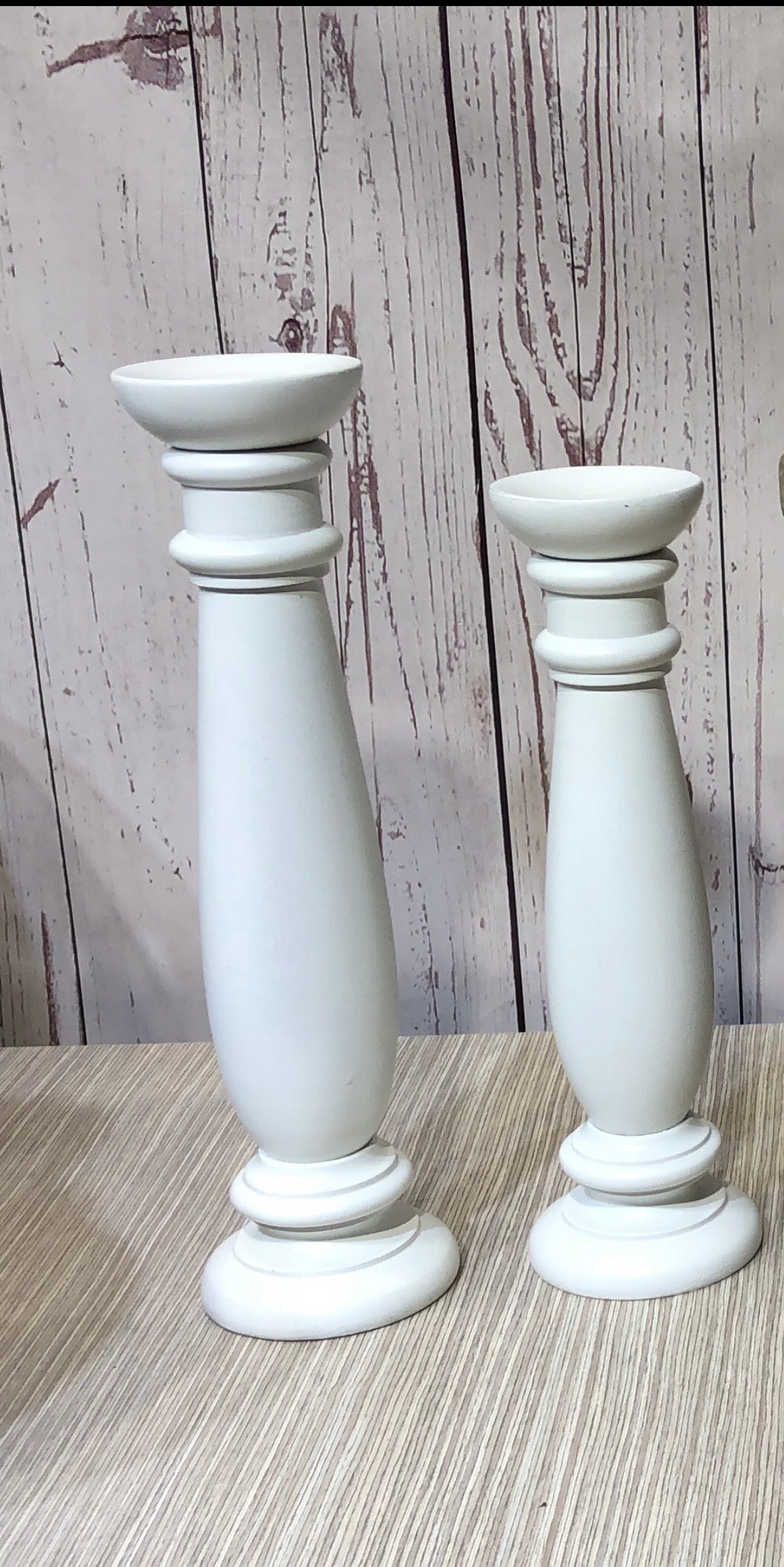 Candelabro Blanco Madera Torno Mediano 30 Cm Alto Para Velon