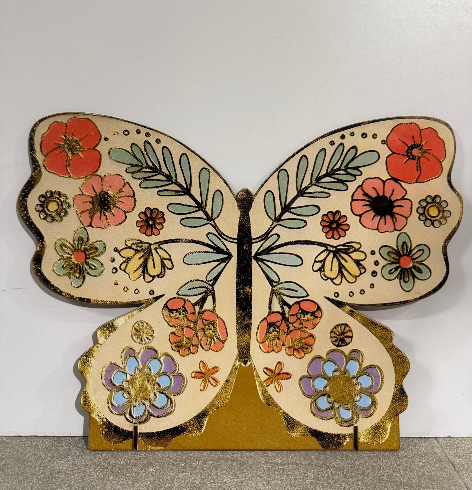 Mariposa Flores Colores Mdf 40Cm