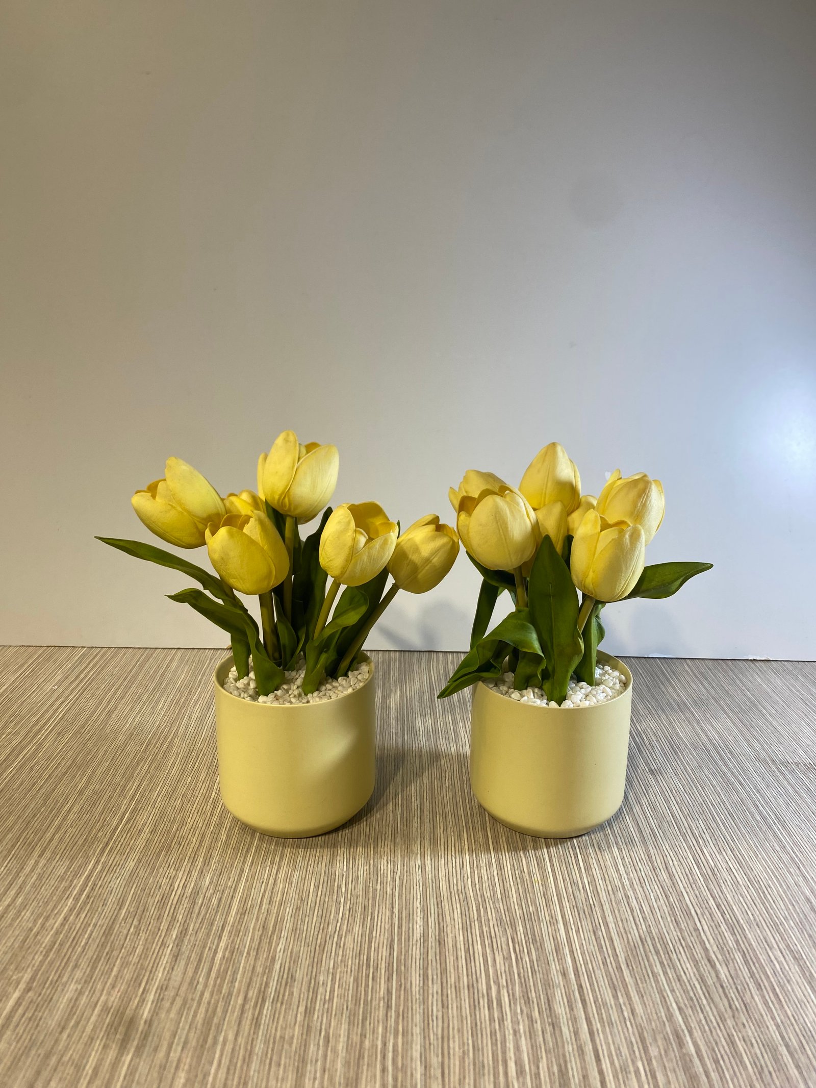 Matera Ceramica Beige Flores Amarillas Hojas Verdes