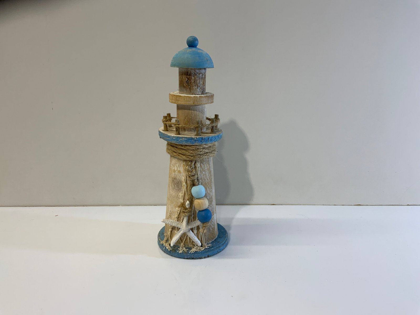 Faro Azul Claro Madera ( 23 Cm Alto)