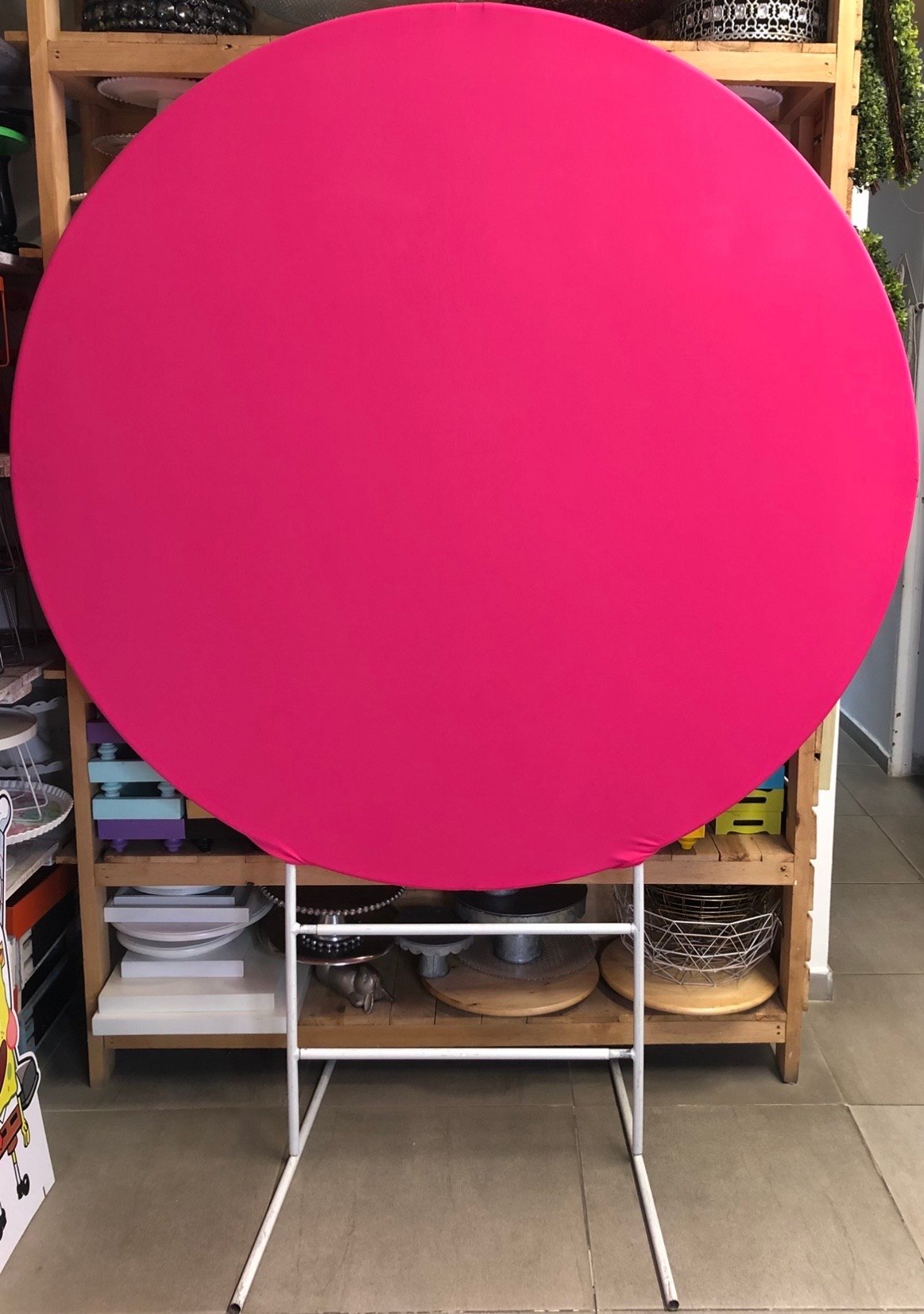 ESTRUCTURA REDONDA MAS TELA FUCSIA