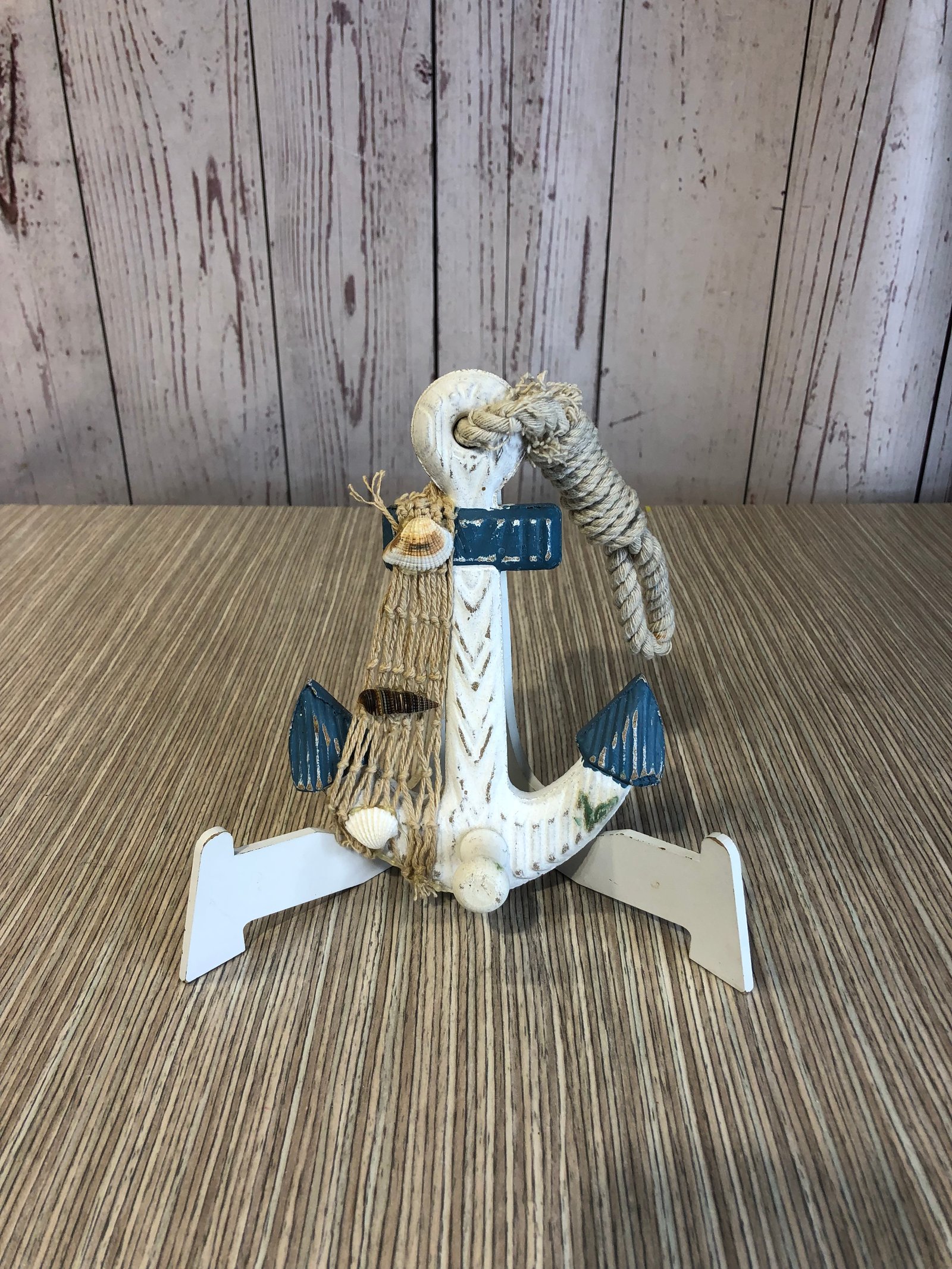 Ancla Madera Pequeña Azul Con Blanco Para Colgar