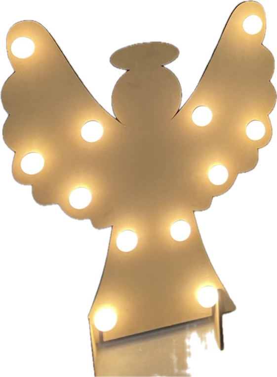 ANGEL GRANDE MADERA Y BOMBILLOS