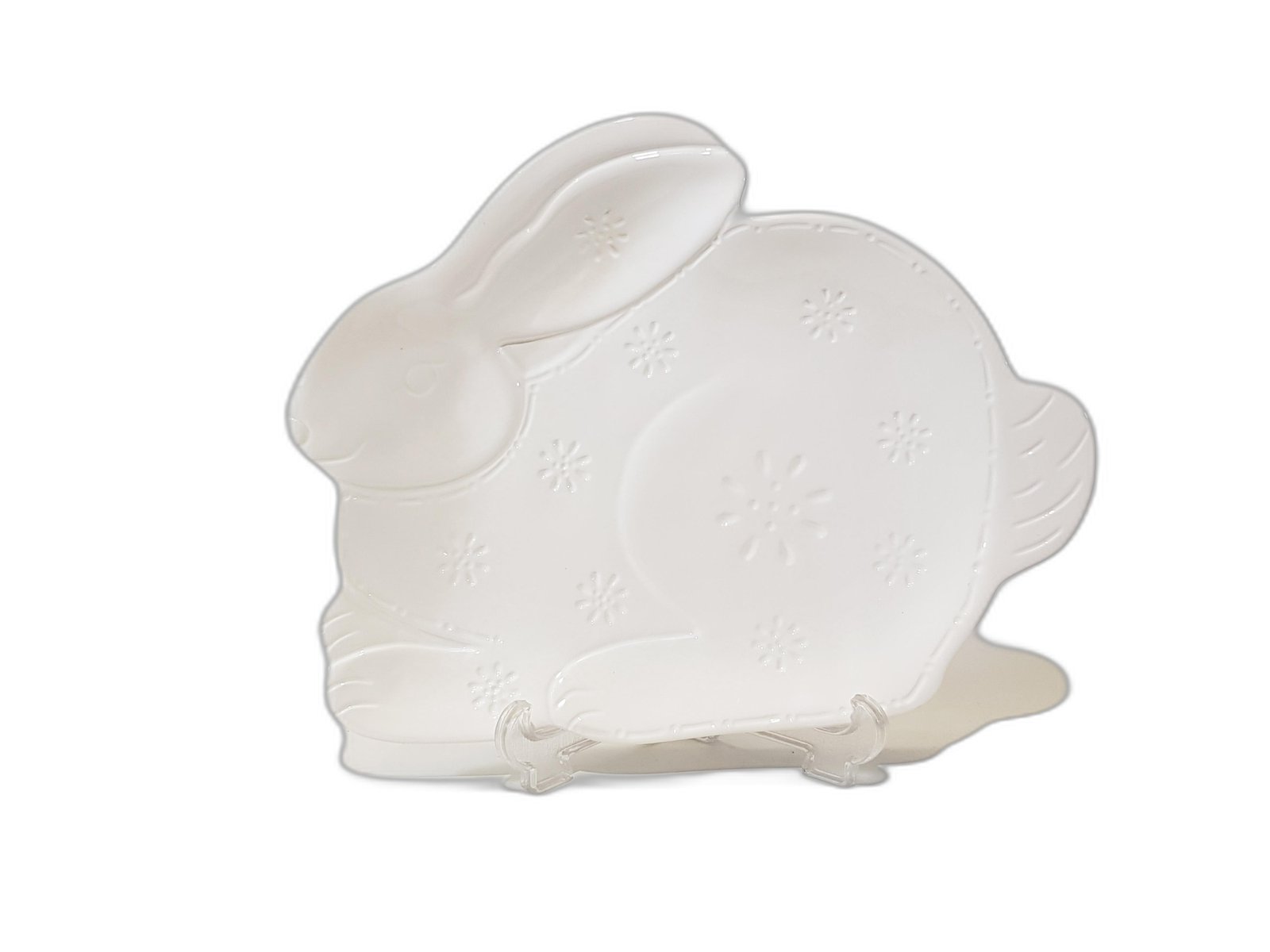 Bandeja Ceramica Forma Conejo Blanco Fondo Gravado Grande