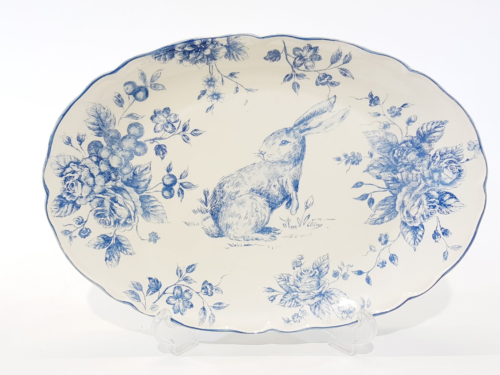 Bandeja Ceramica Ovalada Conejo Azul Borde Azul
