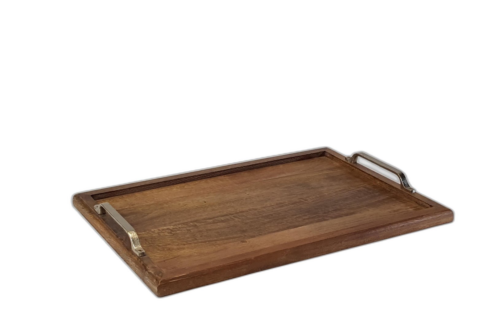 Bandeja Mediana Rectangular Madera Con Agarraderas Metalicas 