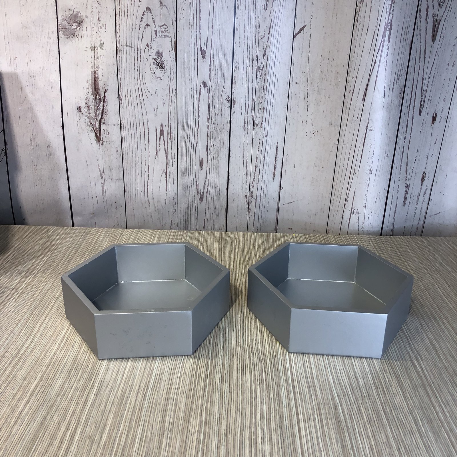 Bandeja Madera Plateada Hexagonal Con Fondo 7cm Fondo