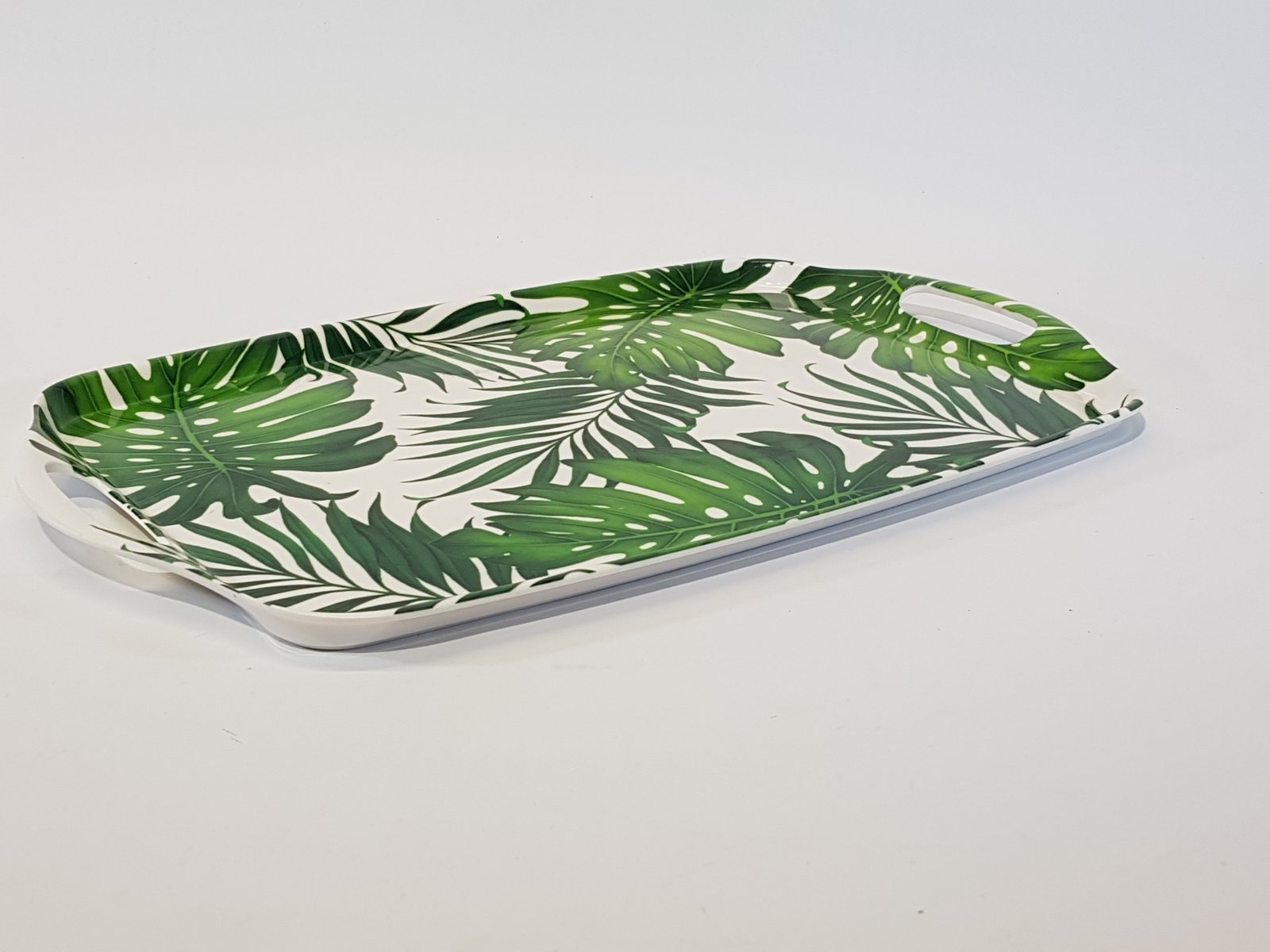 Bandeja Rectangular Acrilica Blanca Hoja Balazo Con Agarraderas