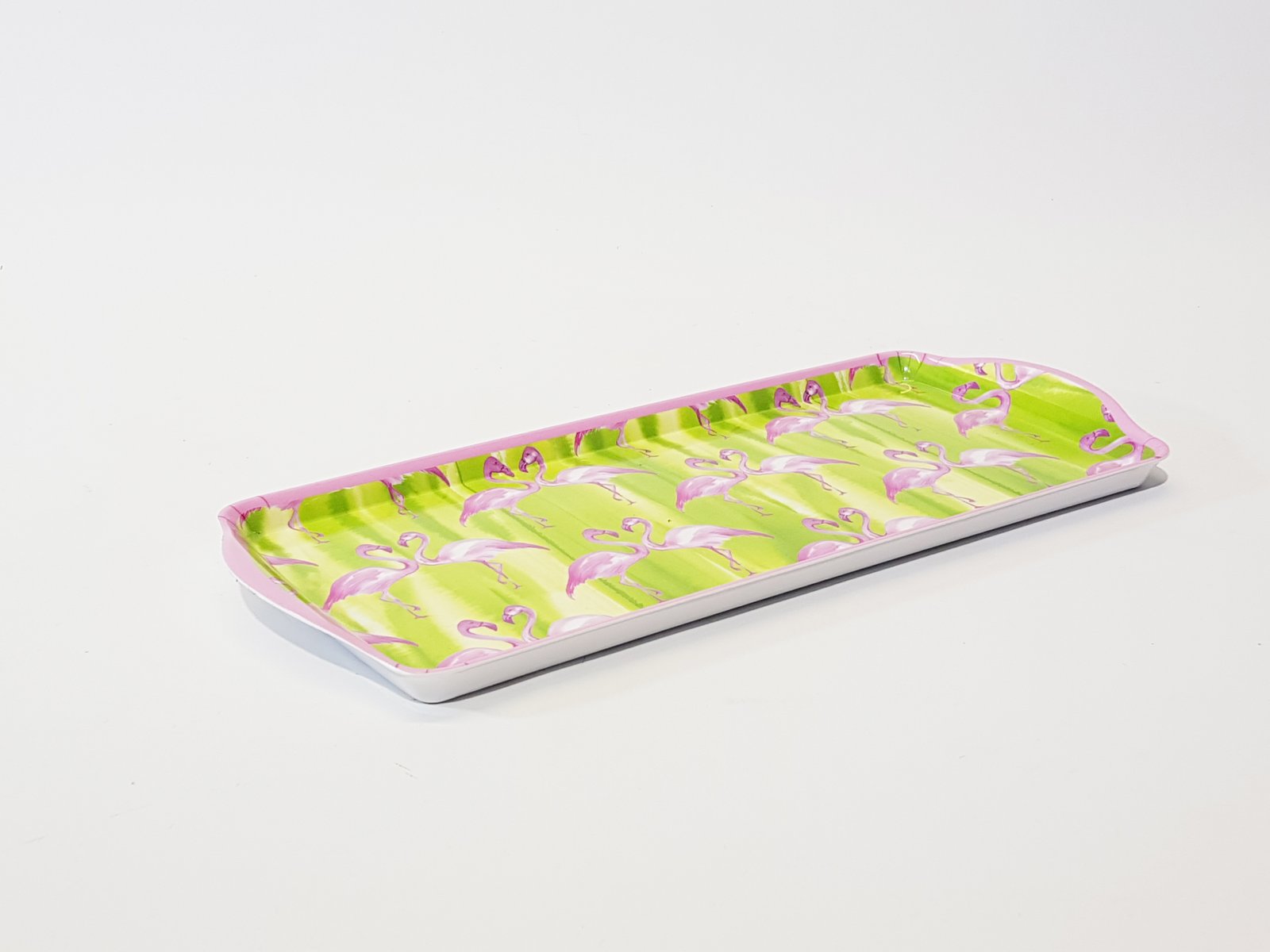 Bandeja Rectangular Acrilica Verde Flamingo Borde Morado