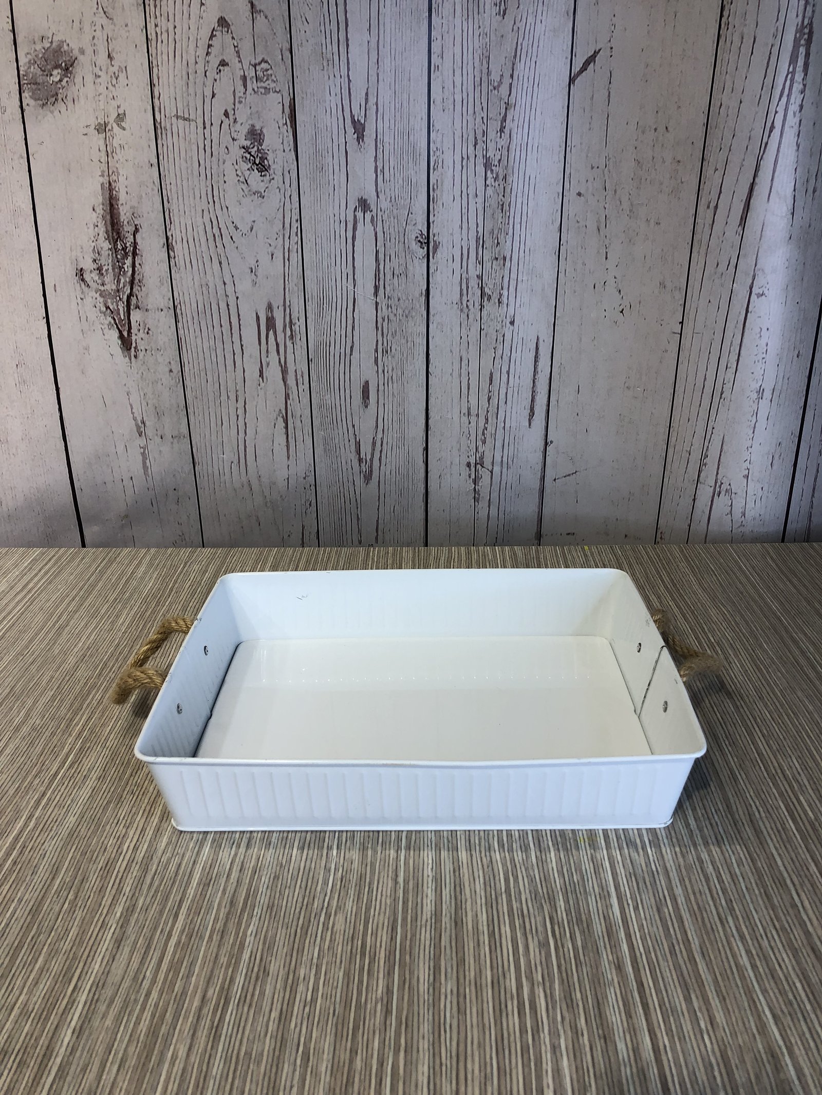 Bandeja Rectangular Blanca Con Fondo Agarraderas Cabuya
