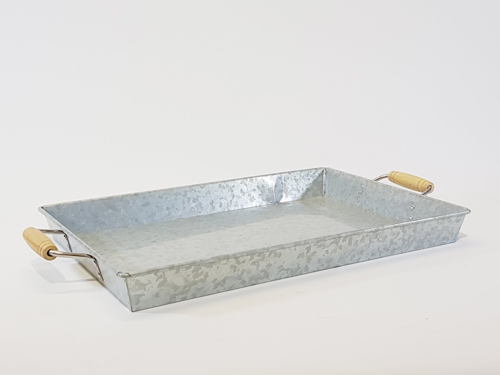 Bandeja Rectangular Laton Agarradera Madera