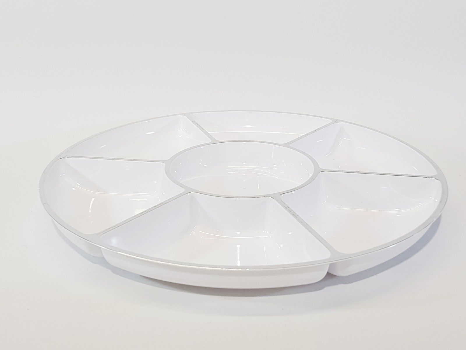 Bandeja Redonda Acrilica Blanca 6 Compartimientos