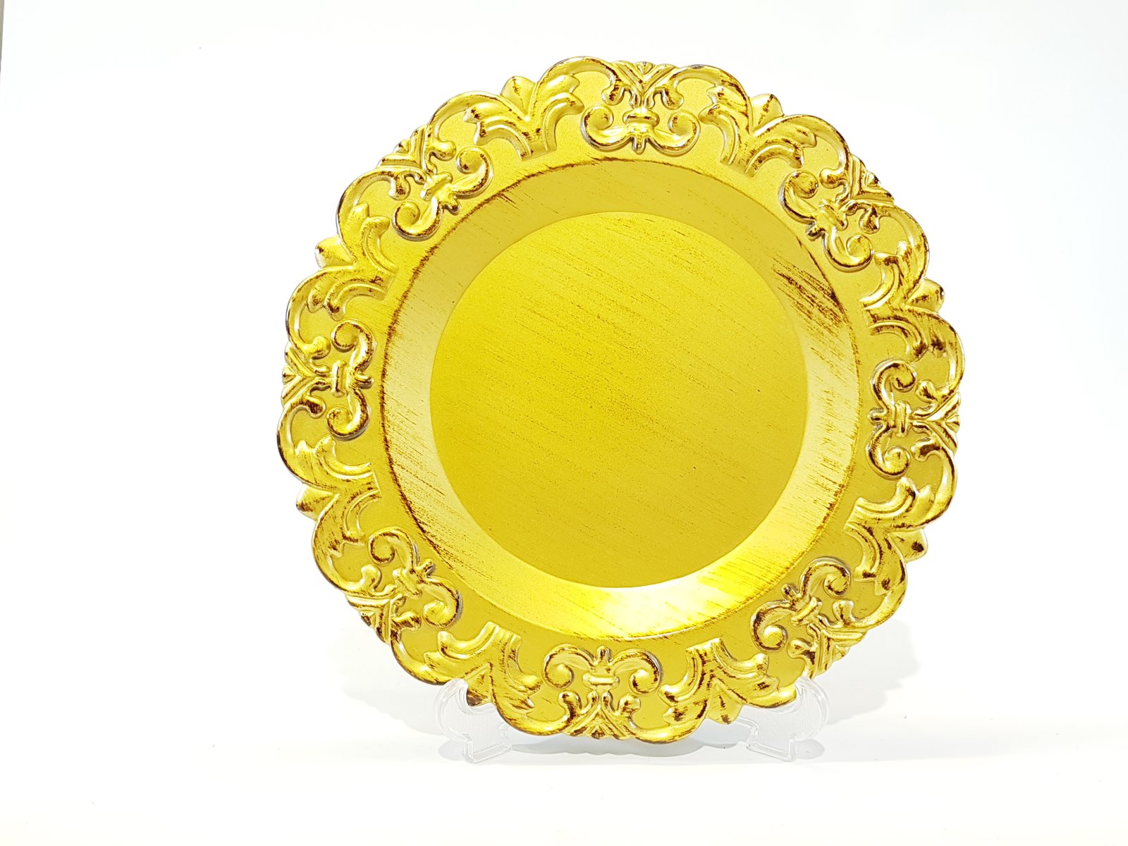Bandeja Redonda Pasta Dorada Borde Arabescos Relieve