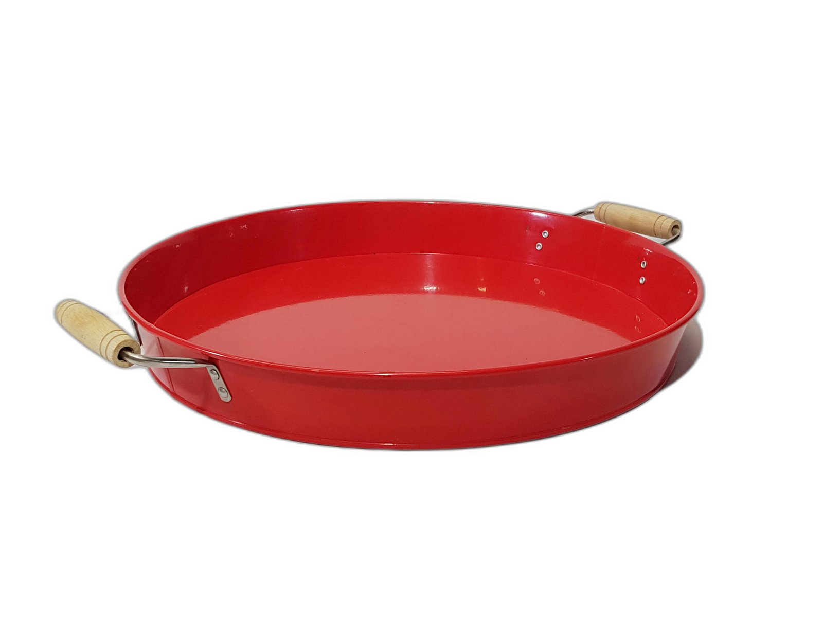 Bandeja Redonda Roja Agarradera Madera