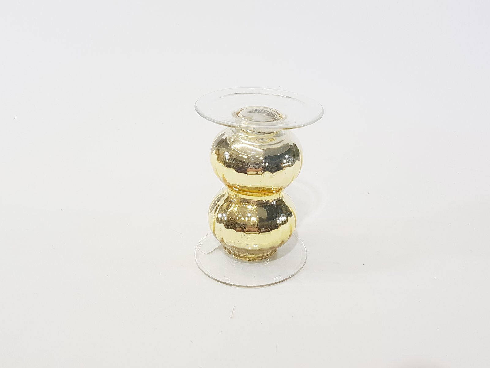 Candelabro Centro Dorado Bases Cristal 14.5 Largo X 10.5 Diametro