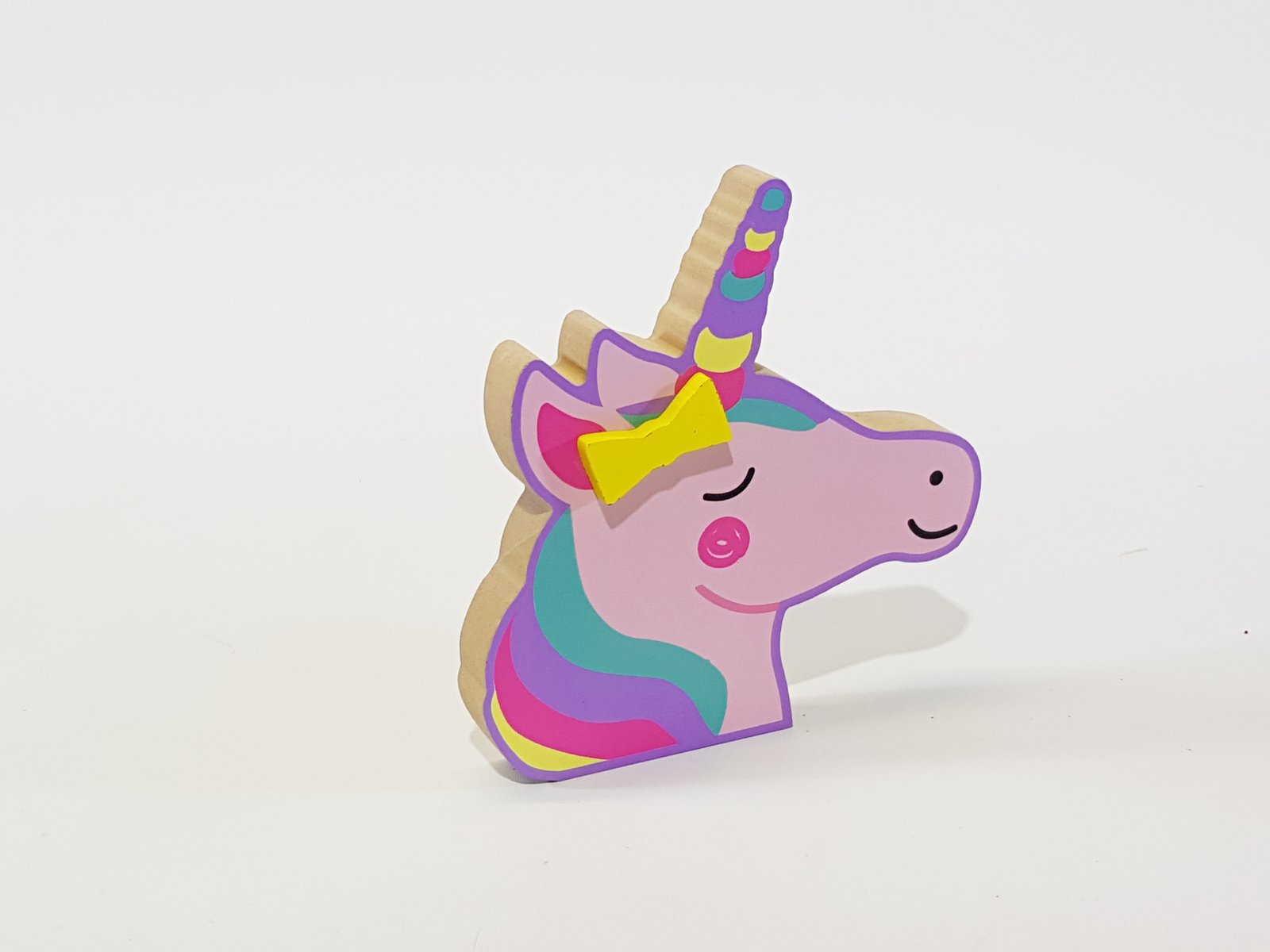 Cabeza De Unicornio Madera Colores Moño Amarillo