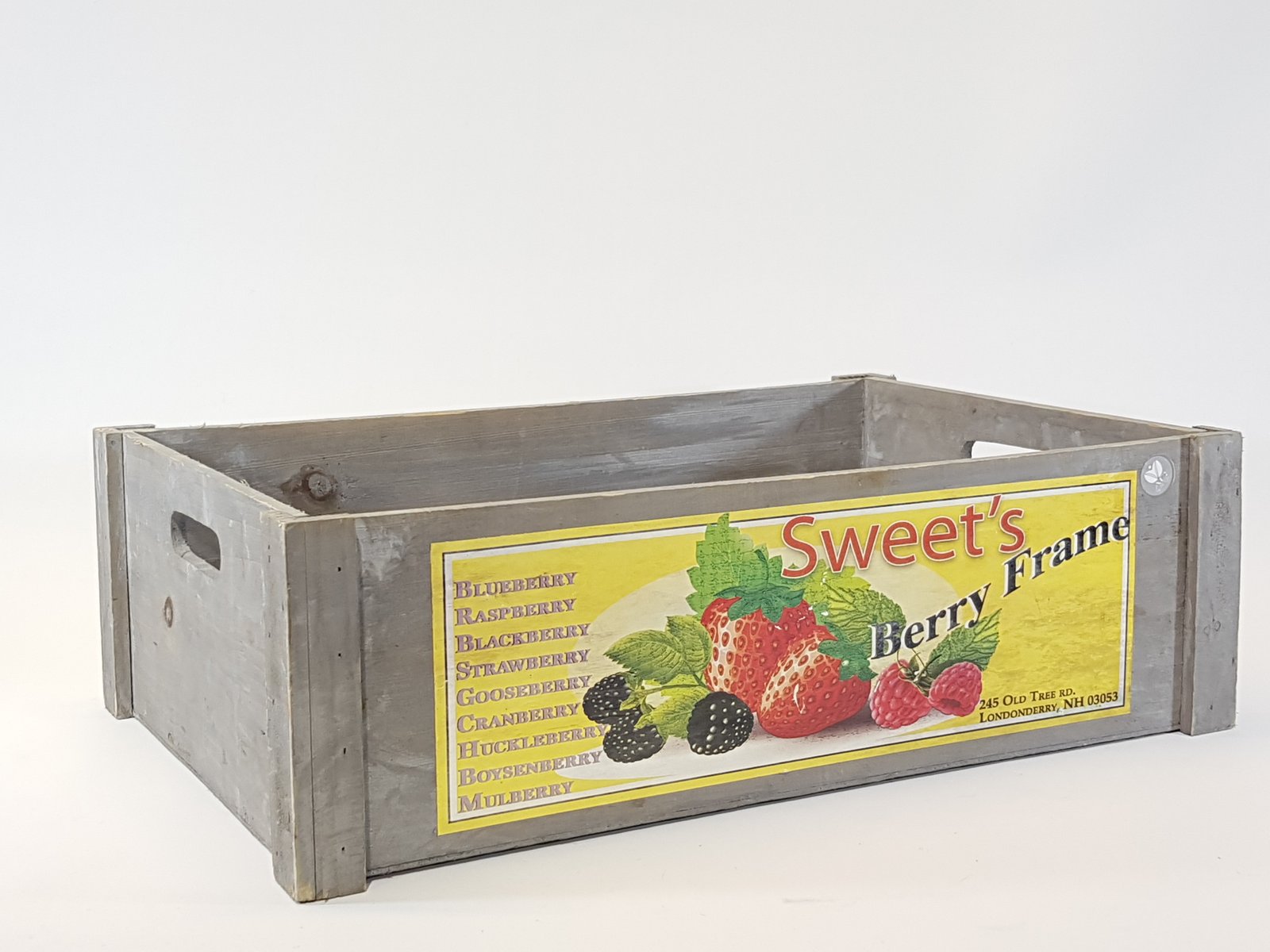 Caja Madera Granja Gris Con Fresas Grande
