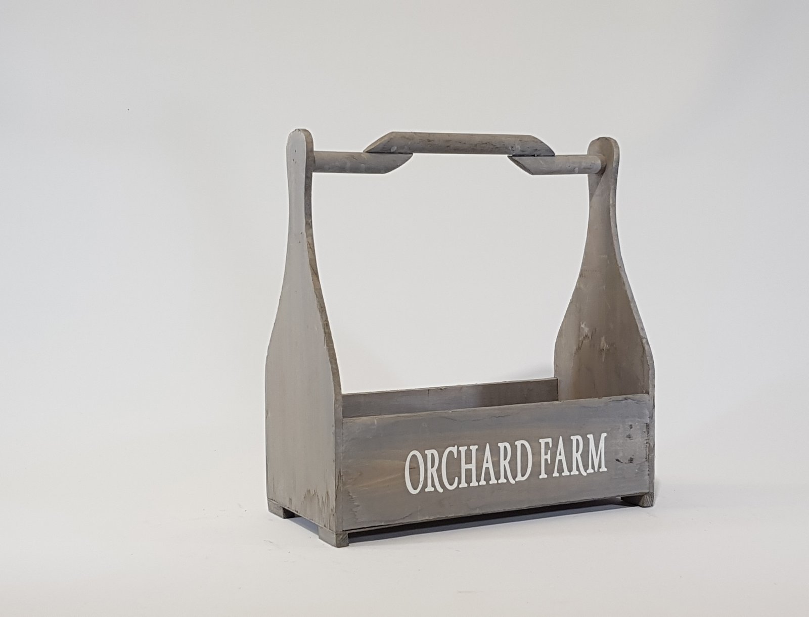 Caja Madera Gris Rectangular Con Agarradera Letras Blancas Mediana