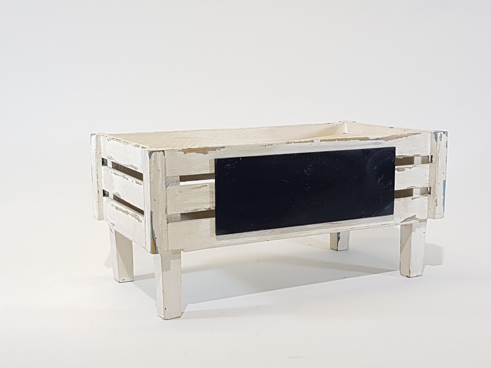 Caja Madera Tablillas Envejecida Crema Con Tablero Y Patas