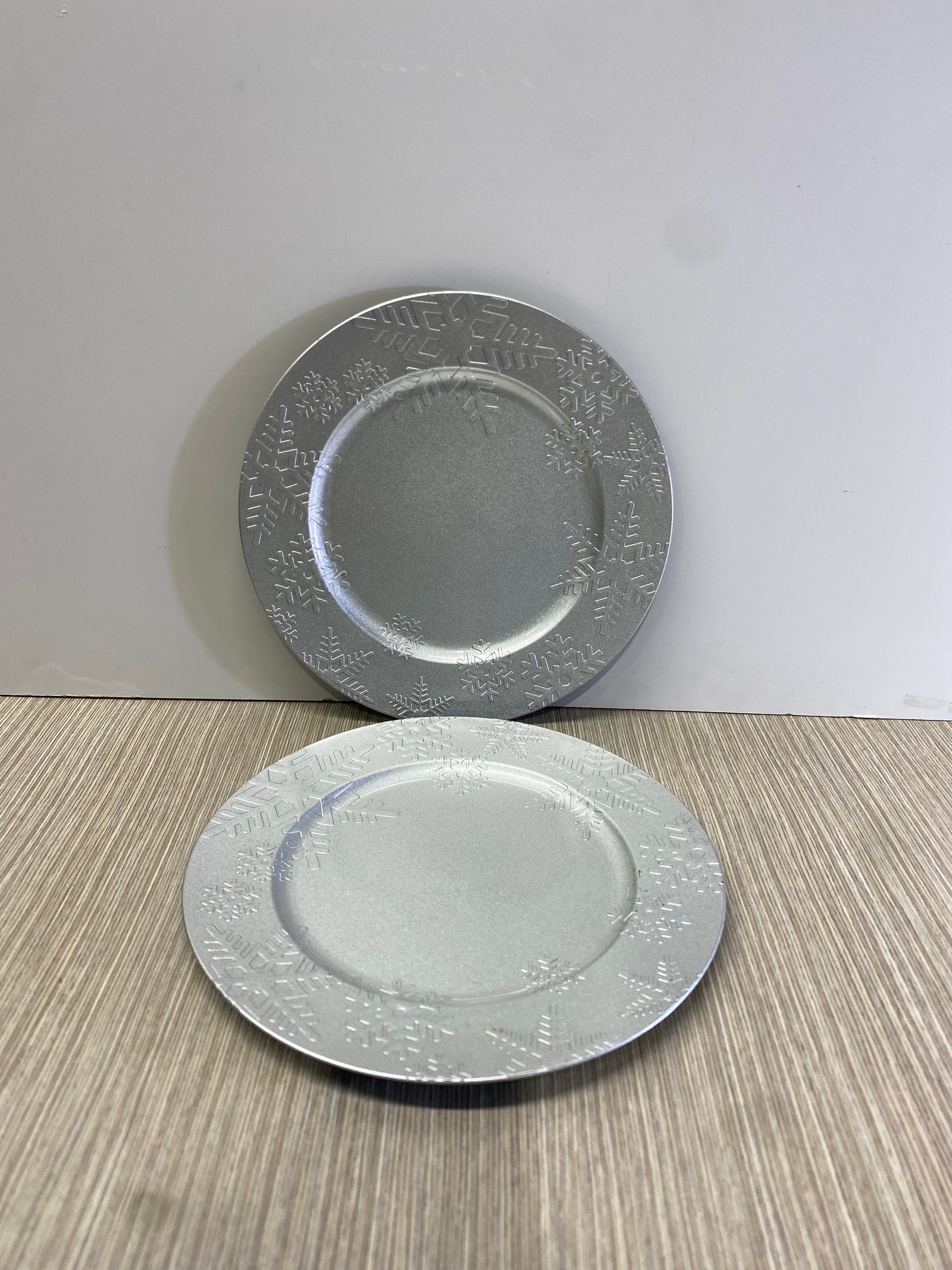 Bandeja Acrilica Redonda Plateada Fondo Snowflake