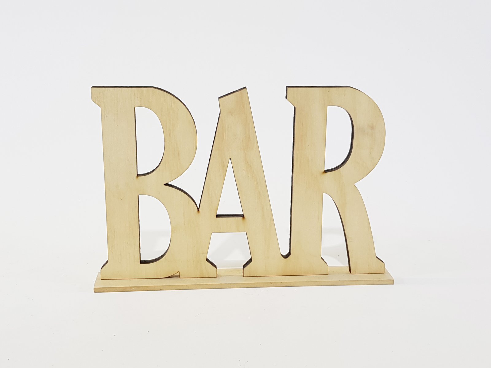 Palabra Bar En Madera Borde Negro Con Base