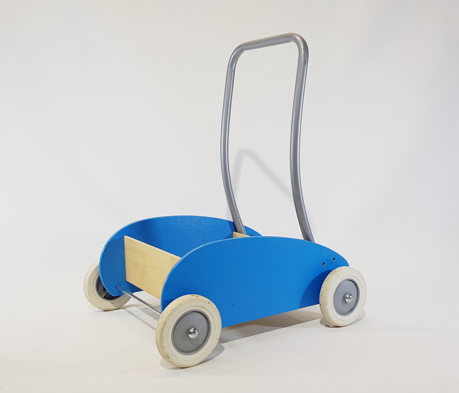 Carrito Madera Azul Con Agarradera De Aluminio Pequeño