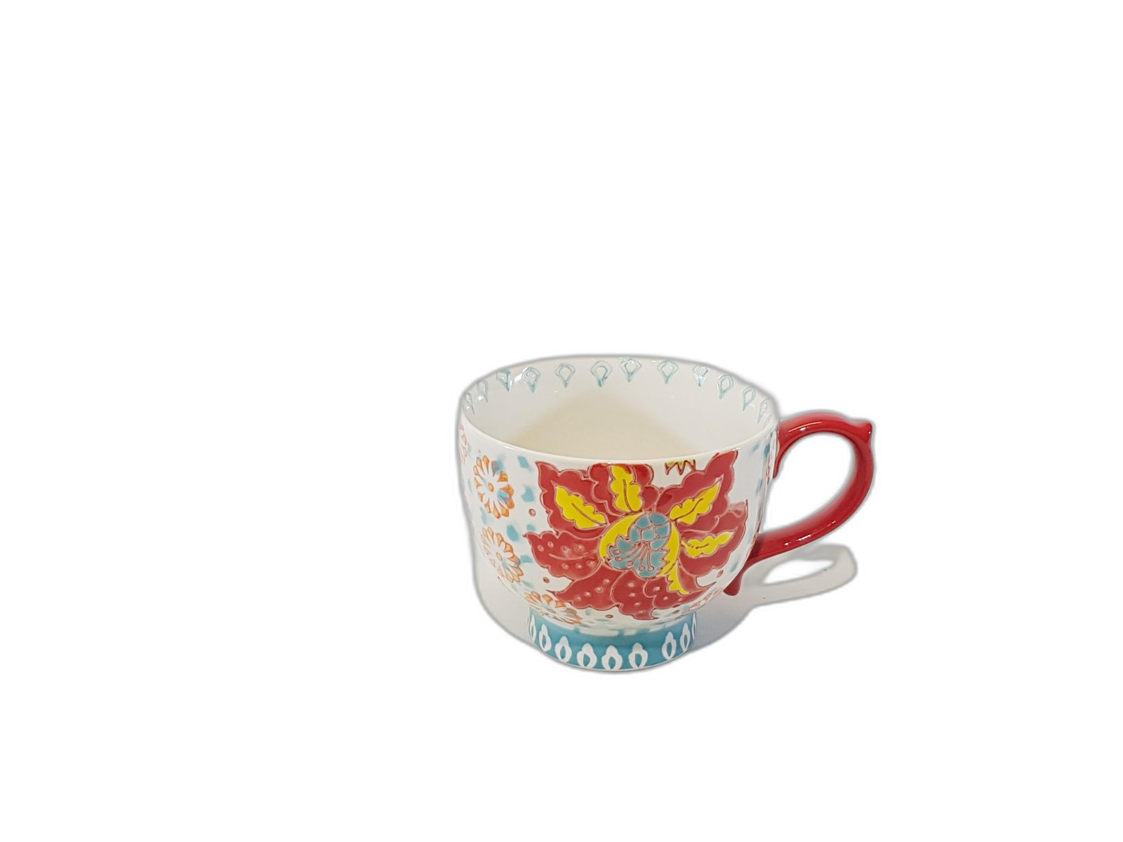 Taza Flor Roja Con Agarradera Roja