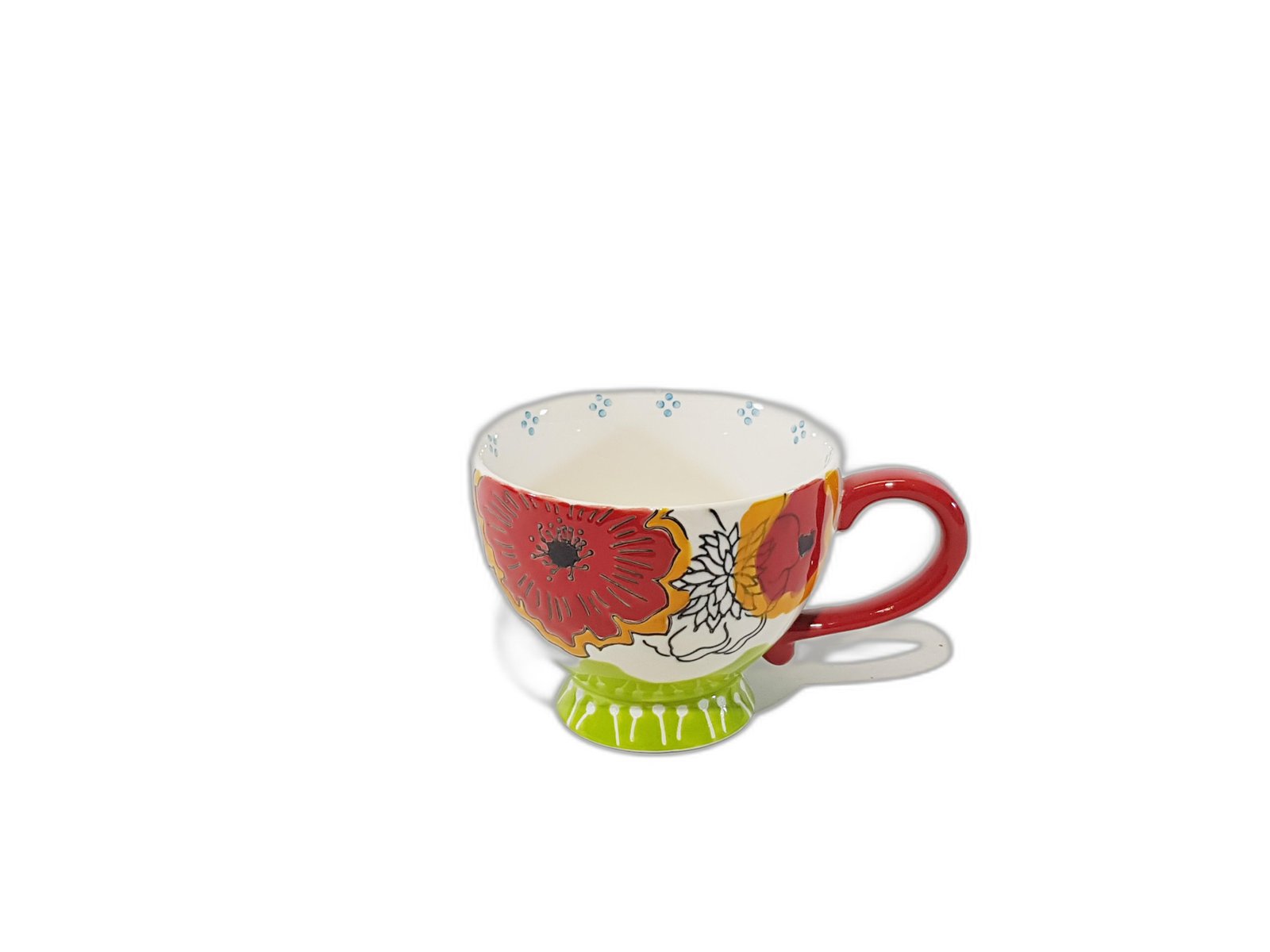 Taza Flores Con Agarradera Roja Base verde