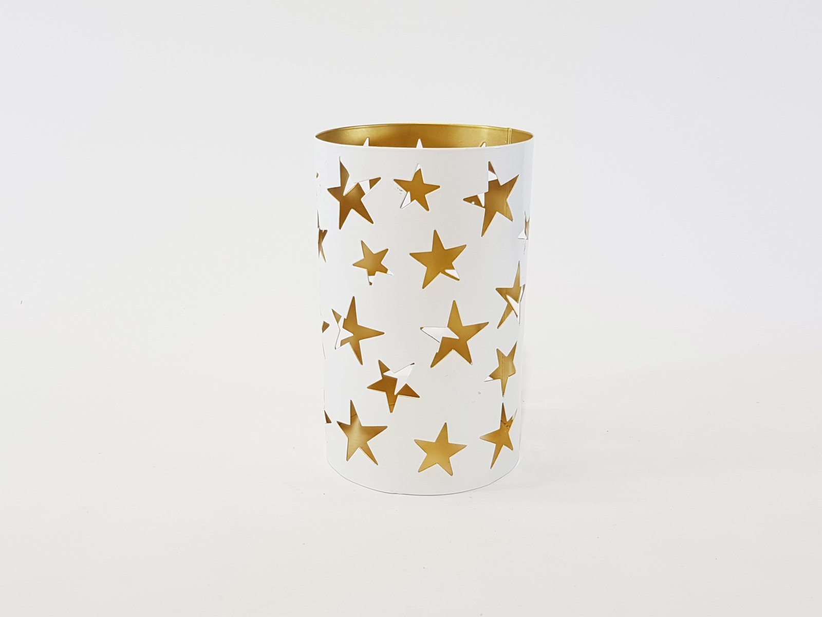 Farol Metalico Blanco Estrellas Fondo Dorado