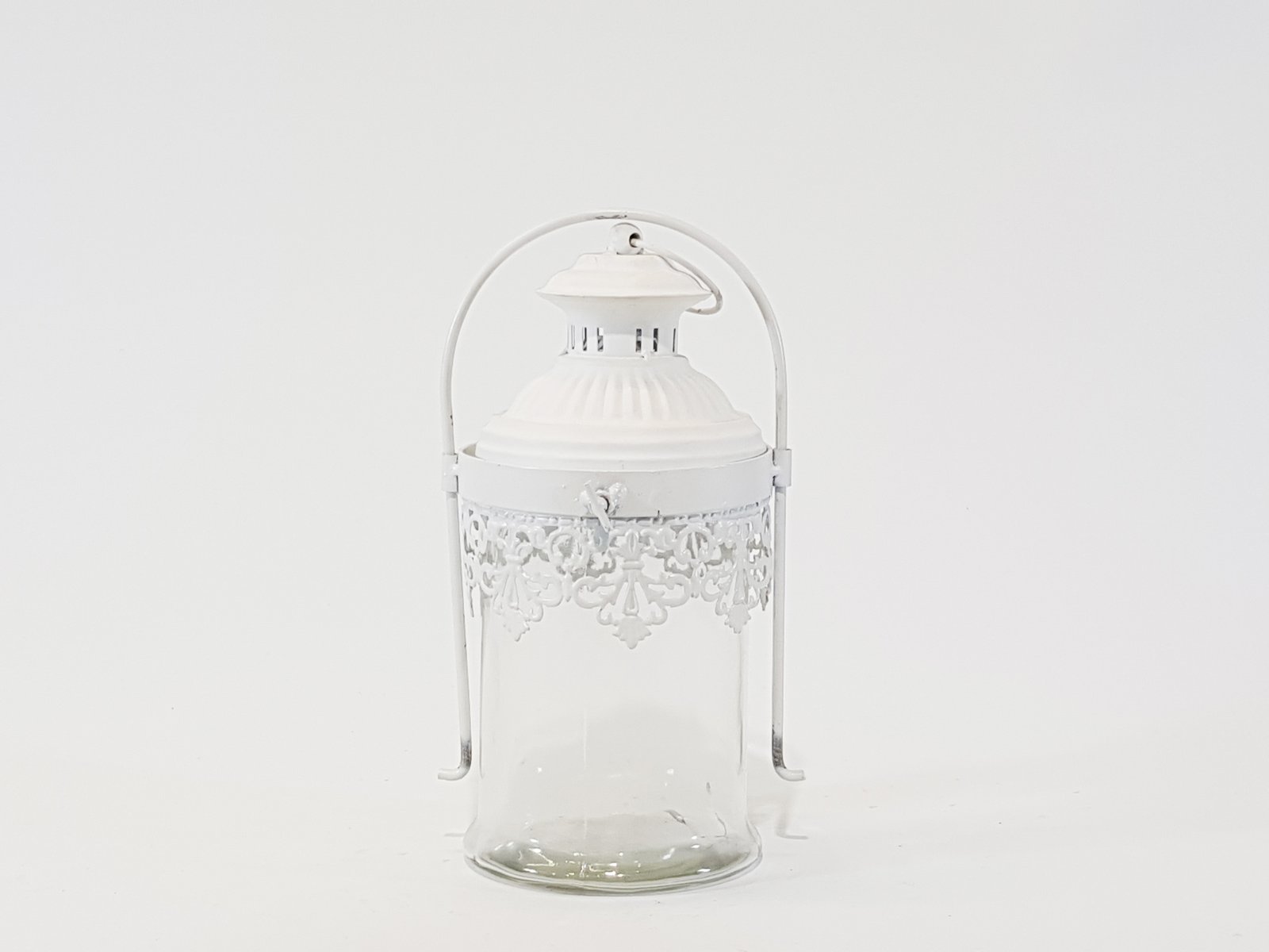 Farol Vidrio Redondo Blanco Traquelado Para Colgar