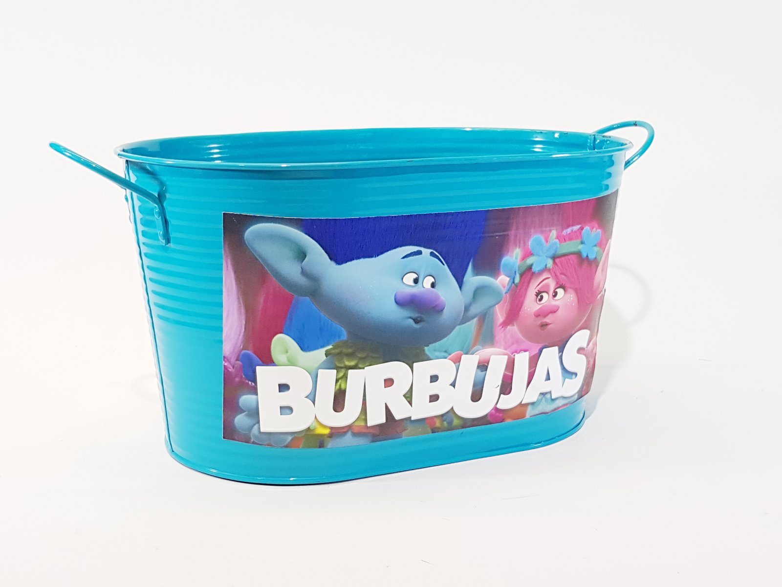 Hielera Metalica Ovalada Azul Rayada Grande