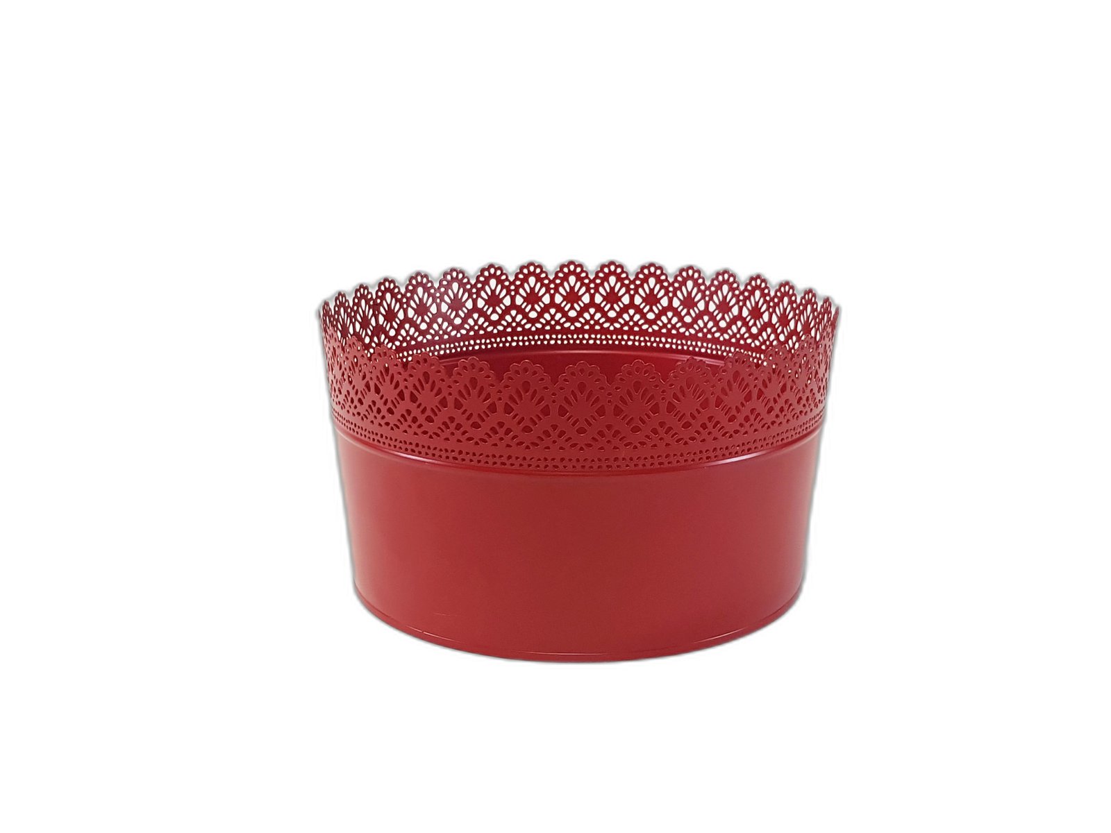 Matero Metalico Redondo Encaje Rojo Grande