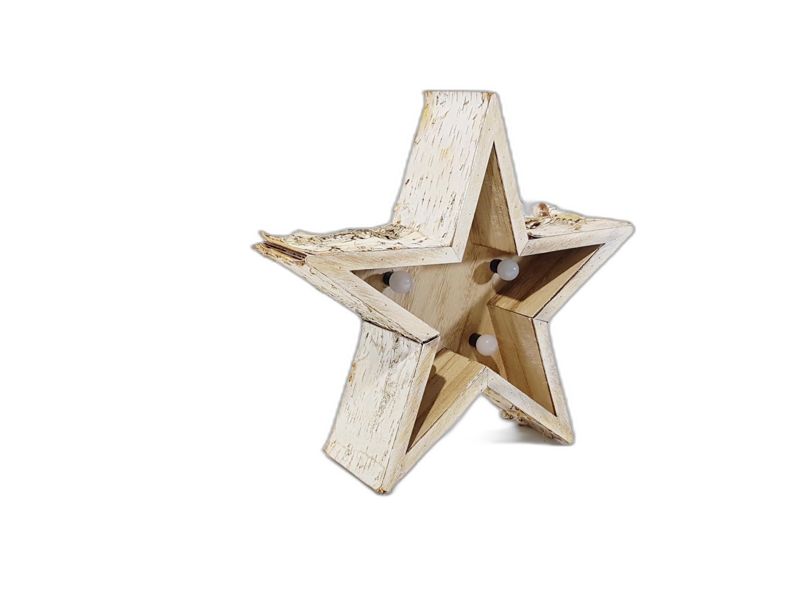 Estrella Madera Corteza Con Luz Mediana