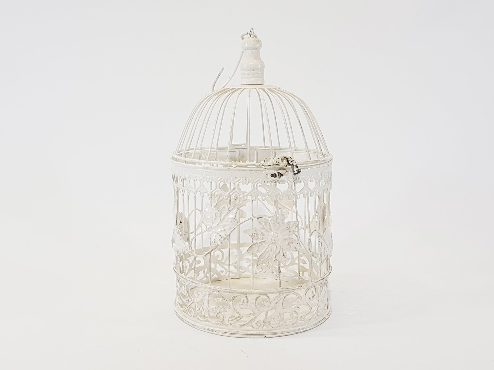 Pajarera Redonda Blanca Mariposas Mediana