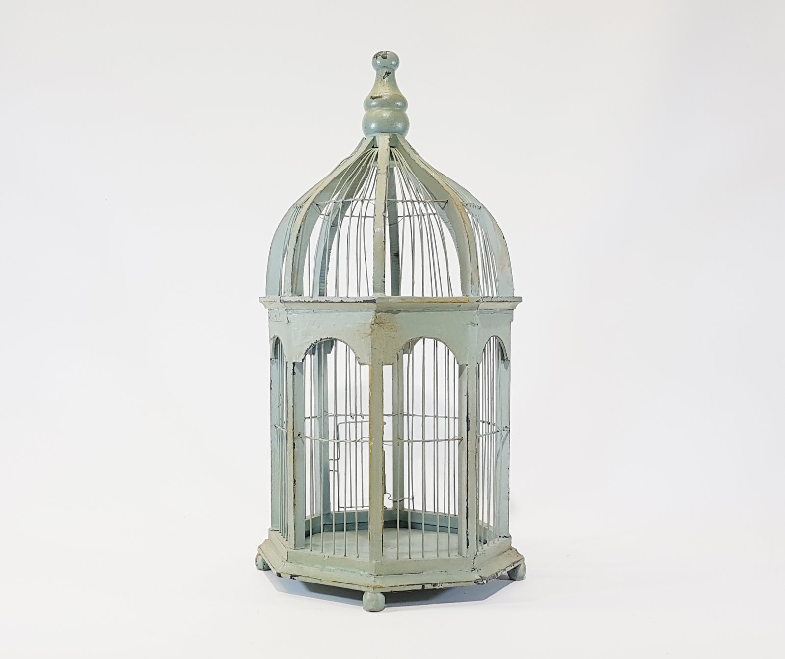 Pajarera Redonda Verde Madera Alta