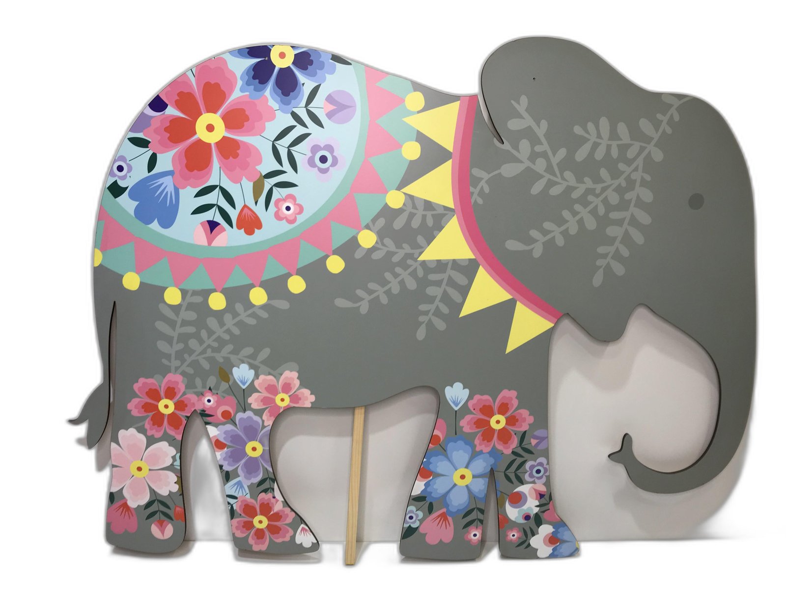 Elefante Grande Madera Flores Colores