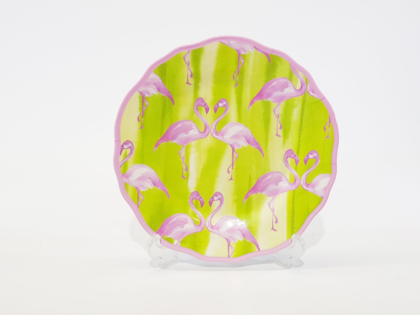Plato Redondo Grande Flamingo Fondo Verde