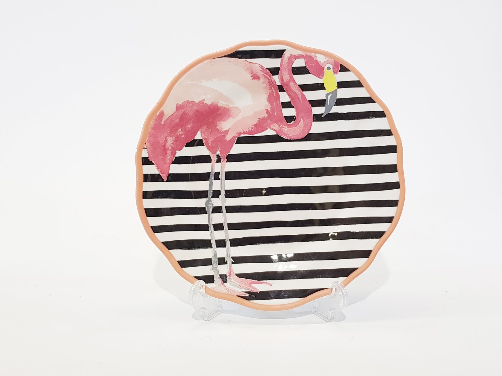 Plato Redondo Grande Flamingo Rayas Negras Y Blancas