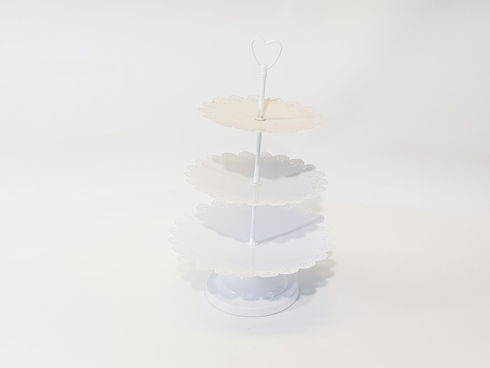 Porta Postres Metalico Blanco Tres Niveles Borde Moras Troqueladas