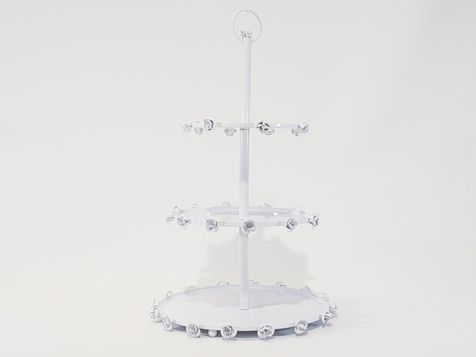 Porta Postres Redondo Blanco Tres Niveles Borde Rosas