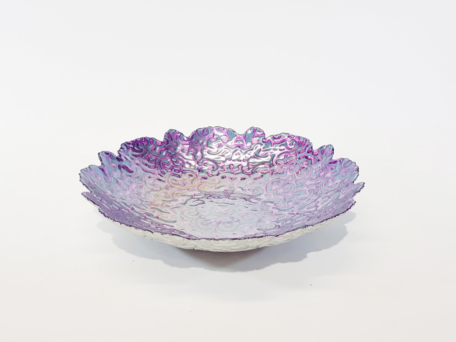 Frutero Cristal Arabescos Borde Moras Morado Con Azul