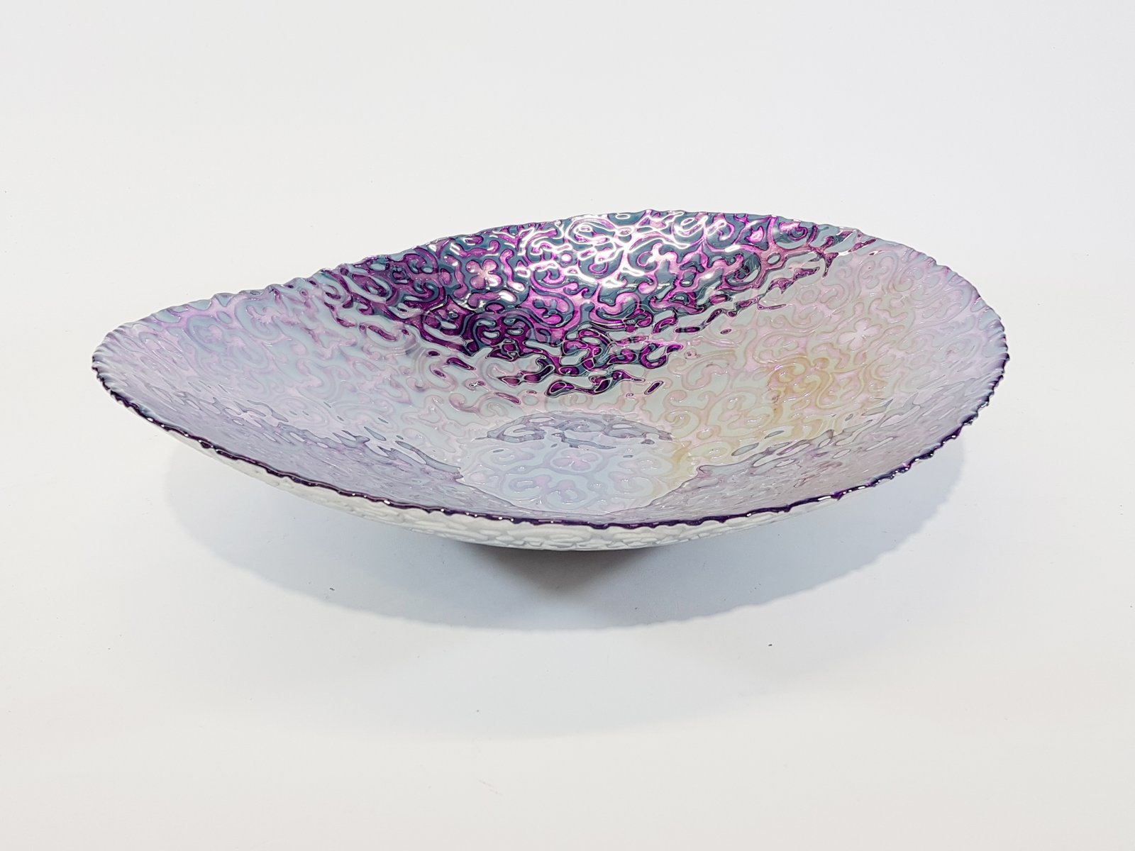 Frutero Cristal Hondo Arabescos Morado Con Azul Grande