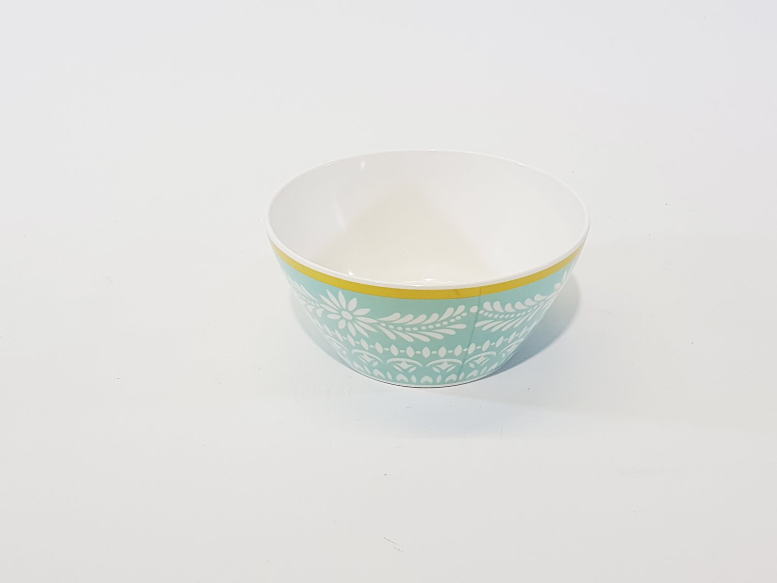 salsera Acrílico Hondo Azul Con Flores Blancas Borde Dorado