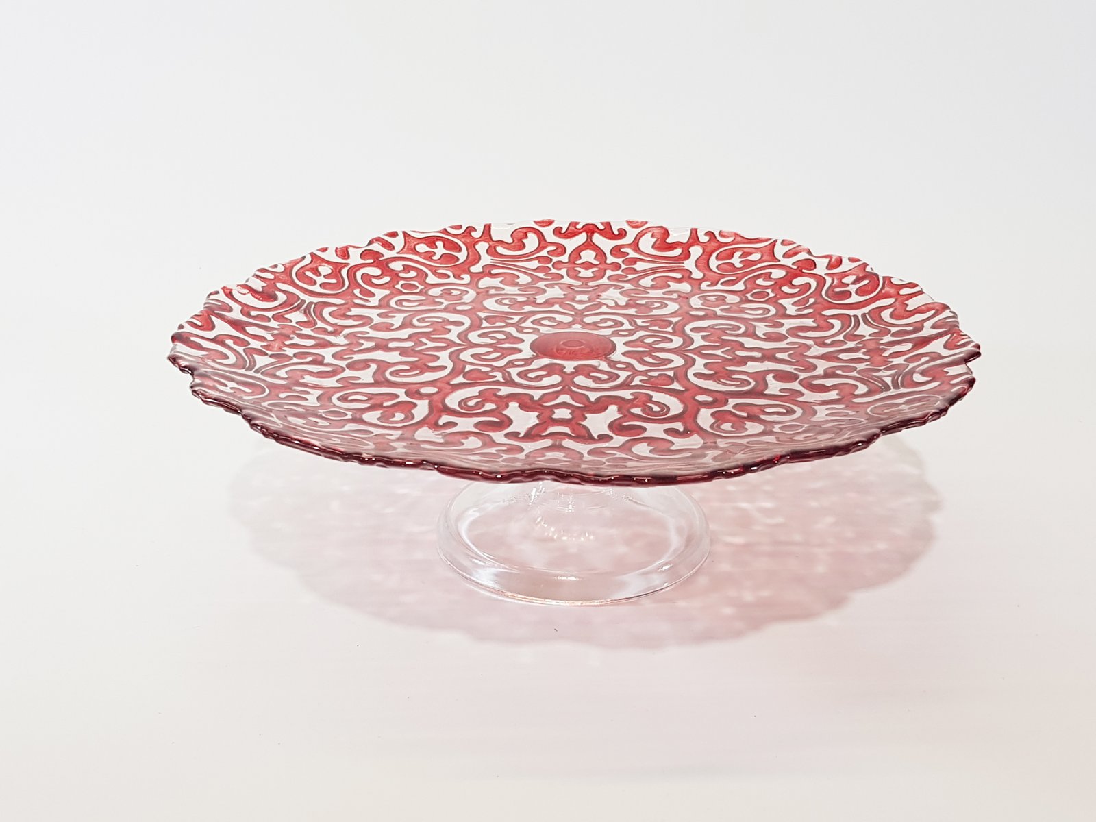 Tortera Redonda Cristal Arabescos Roja Grande 31 cm