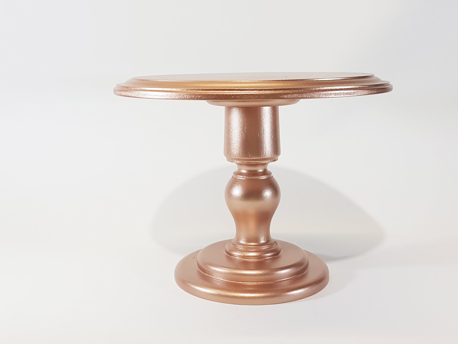 Tortera Redonda Madera Cobre Pedestal Alto 32 Cm Diametro x 26 Alto