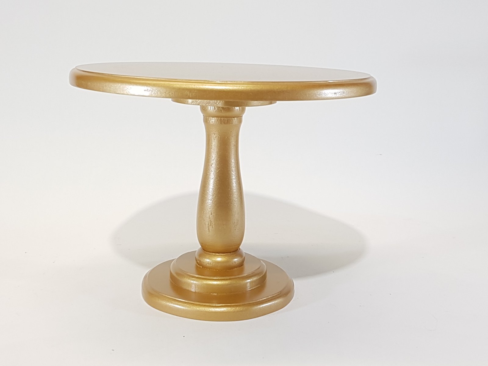 Tortera Redonda Madera Dorada Pedestal Alto 31 Cm Diametro x 26 Alto