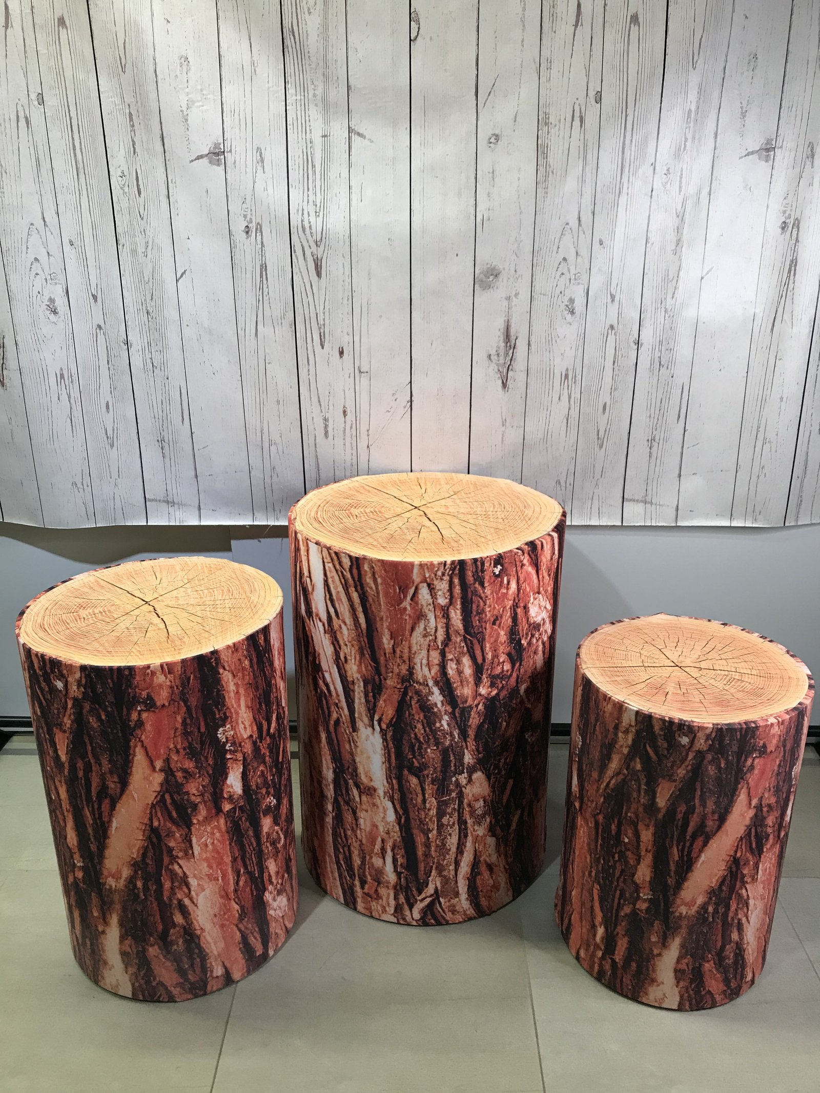 Trio Cilindros Telas Imitacion Madera Rojizas 