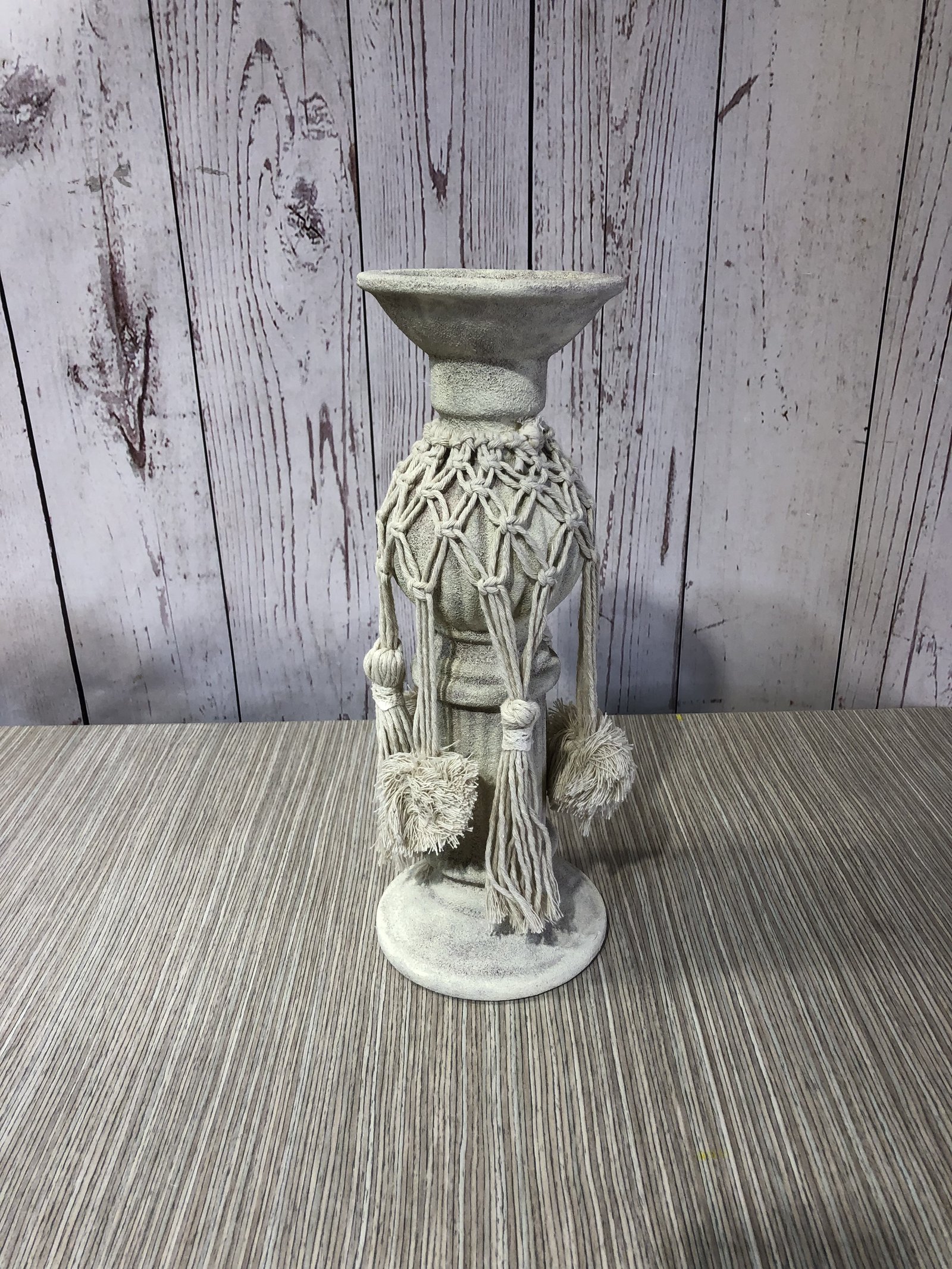 Candelabro Mediano Beige Boho Con Macrame Para Velon