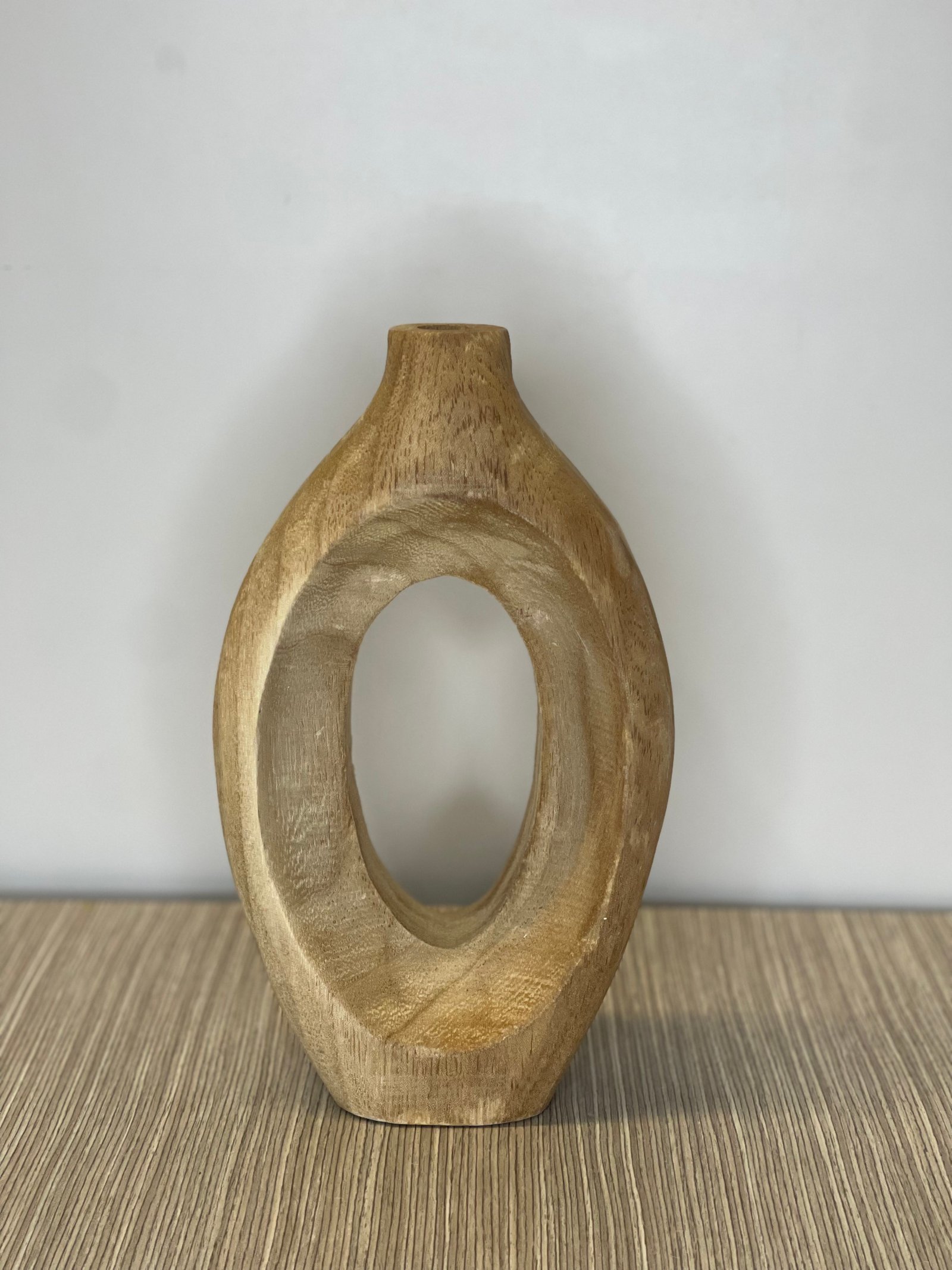 JARRON MADERA CAFE REDONDO HUECO EN LA MITAD 