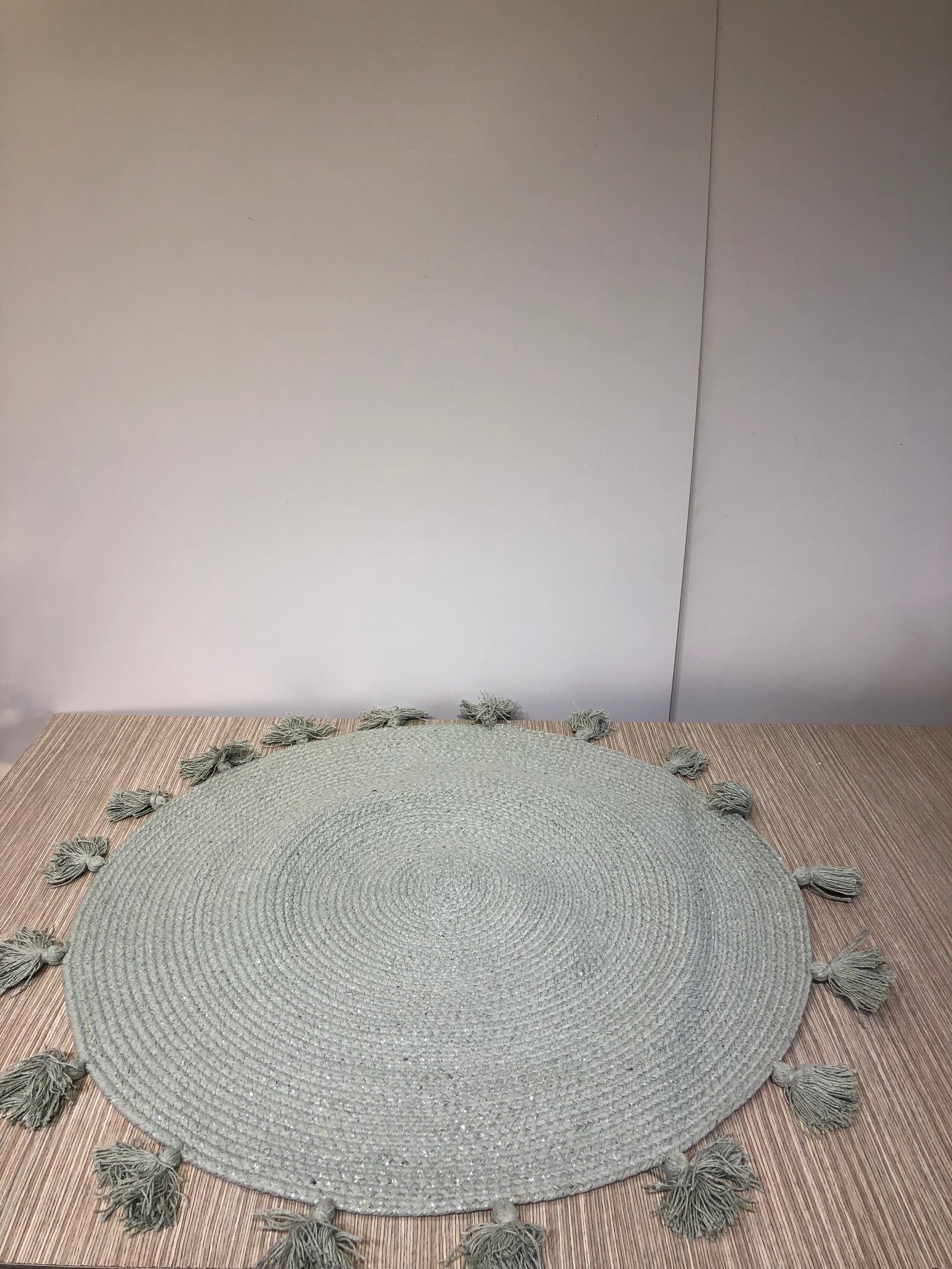 Tapete Redondo Rattan Verde Agua